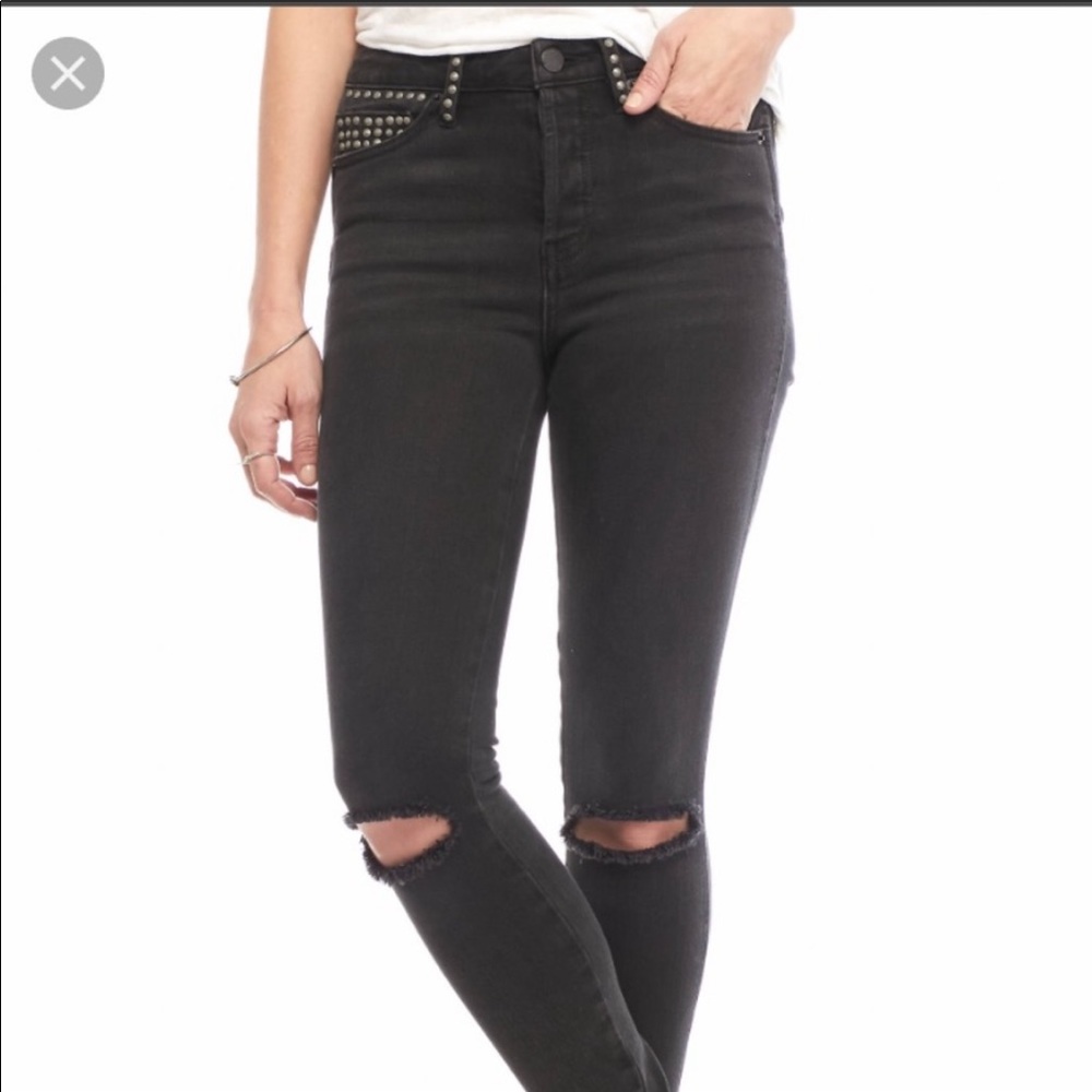 Free People Black Ripped Jeans w/ Stud Details